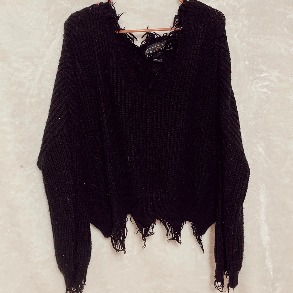 Distressed Black Knit Sweater